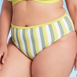 Kona Sol Yellow, White and Green Striped Medium Coverage Hipster Size M #